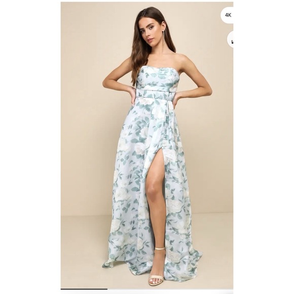 Lulus Dresses & Skirts - Lulus Light Blue Floral Strapless Maxi Dress Sz Medium NWT Wedding Guest Party